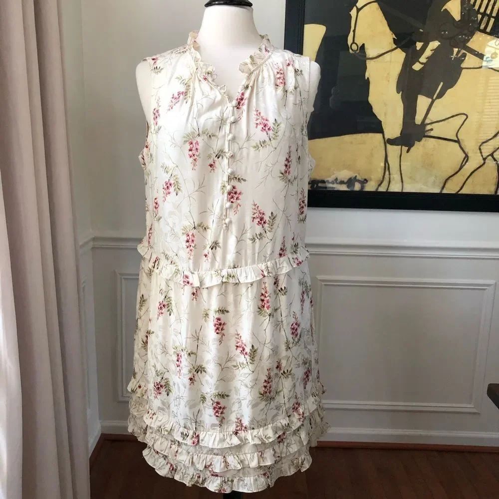 NWT Rebecca Taylor Ivie Floral Ruffle Silk Blend Dress 14